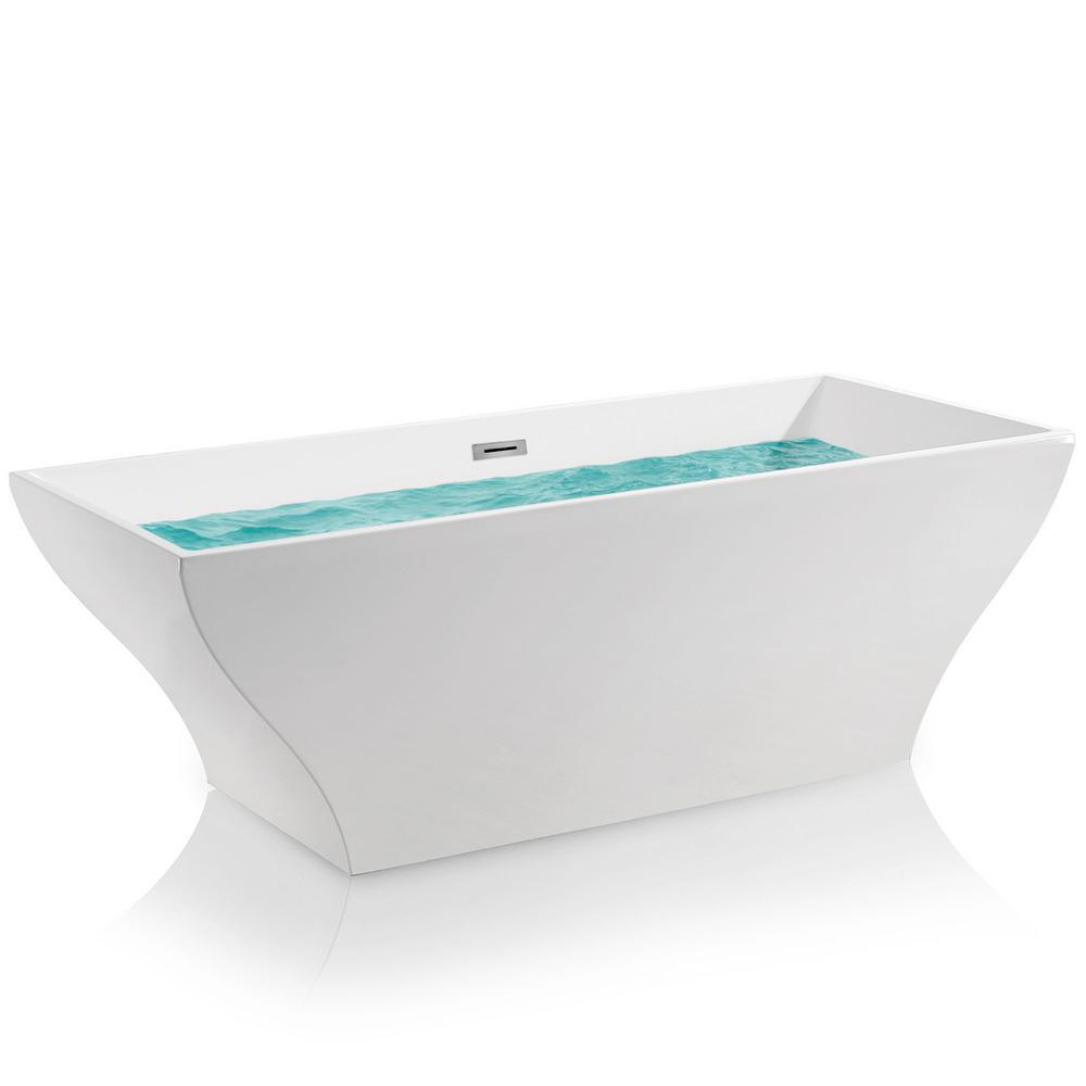 67 in. Acrylic Center Drain Rectangular Double Ended Flatbottom Freestanding Bathtub in Glossy White - Super Arbor