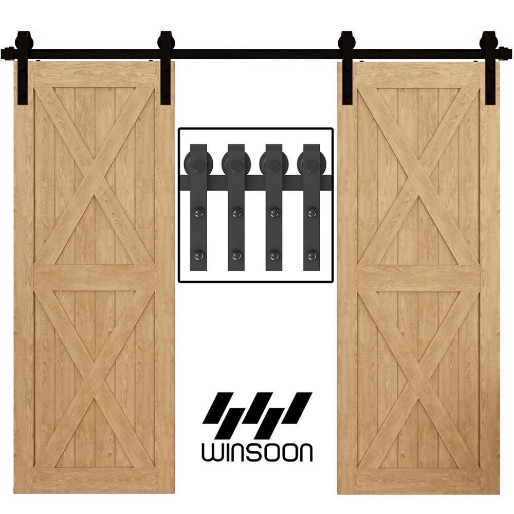 11 ft./132 in. Frosted Black Sliding Barn Door Hardware Track Kit for Double Doors with Non-Routed Floor Guide - Super Arbor