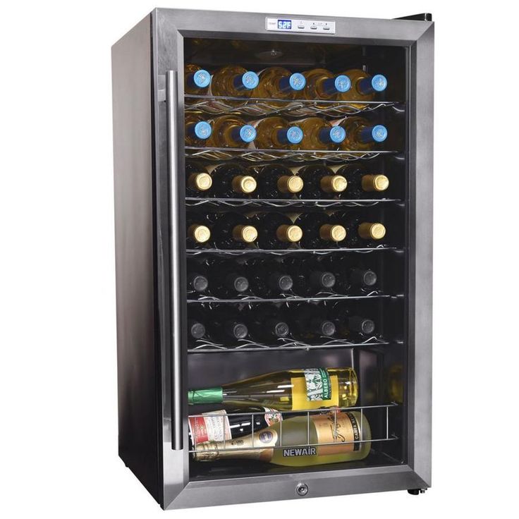 NewAir 33-Bottle Capacity Stainless Steel and Black Freestanding Wine Chiller