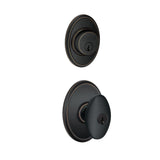 Schlage Wakefield Aged Bronze Single Cylinder Deadbolt with Siena Entry Door Knob Combo Pack