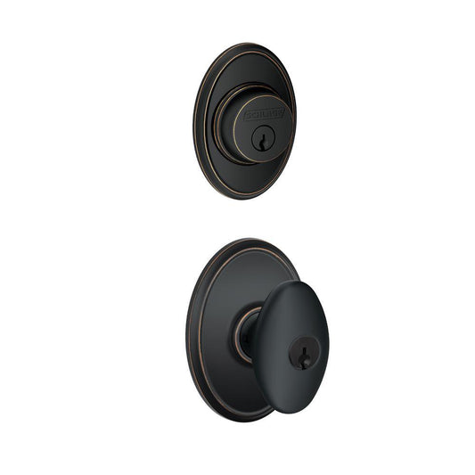 Wakefield Aged Bronze Single Cylinder Deadbolt with Siena Entry Door Knob Combo Pack - Super Arbor