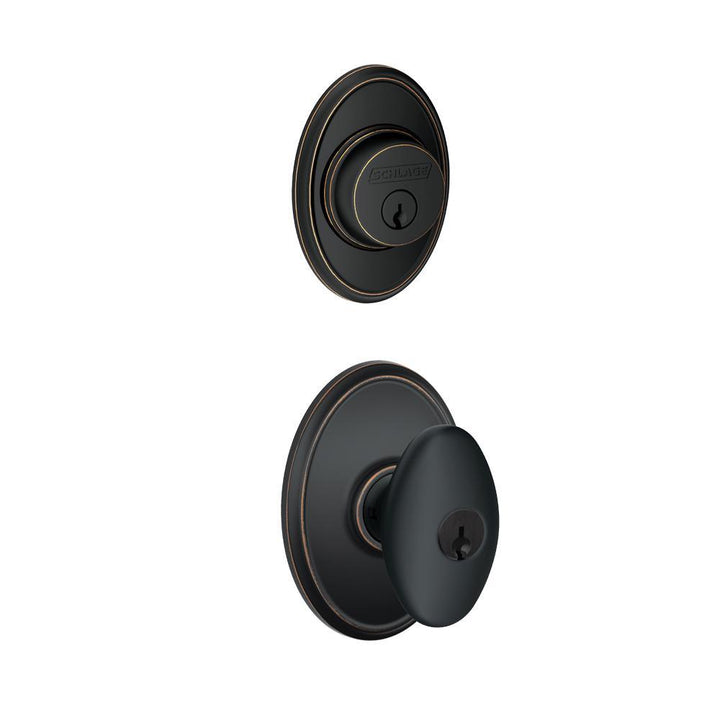 Wakefield Aged Bronze Single Cylinder Deadbolt with Siena Entry Door Knob Combo Pack - Super Arbor