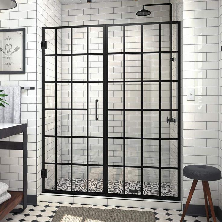 DreamLine Unidoor Toulon 58–58 1/2 in. W x 72 in. H Frameless Hinged Shower Door, Satin Black