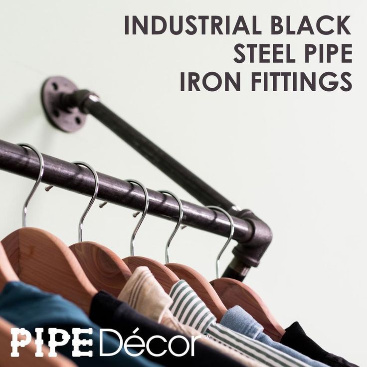 1/2 in. x 2 ft. L Black Pipe Quad Flange Wall Mounted Clothing Rack Kit