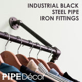1/2 in. x 2 ft. L Black Pipe Quad Flange Wall Mounted Clothing Rack Kit
