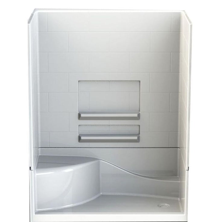 Varia Subway 30 in. x 60 in x 76 in. 4 -pc AcrylX Acrylic Finished Shower Stall w/Right Drain & Left Seat in White