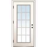 32 in. x 80 in. Classic Left-Hand Outswing 15 Lite Clear Low-E Primed Steel Prehung Front Door with Brickmould - Super Arbor