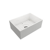Farmhouse Apron-Front Fireclay 27 in. Single Bowl Kitchen Sink in White with Grid - Super Arbor