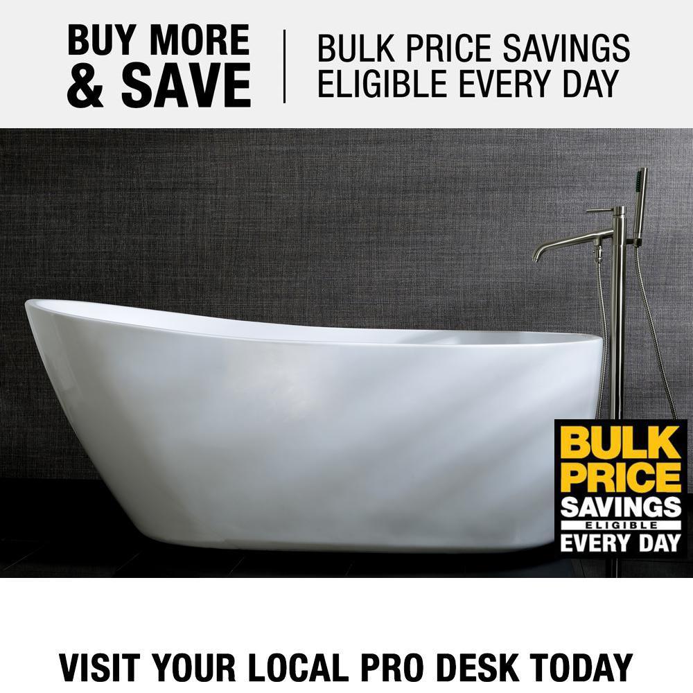 Fusion 59 in. Acrylic Front Drain Flatbottom Freestanding Bathtub in White - Super Arbor