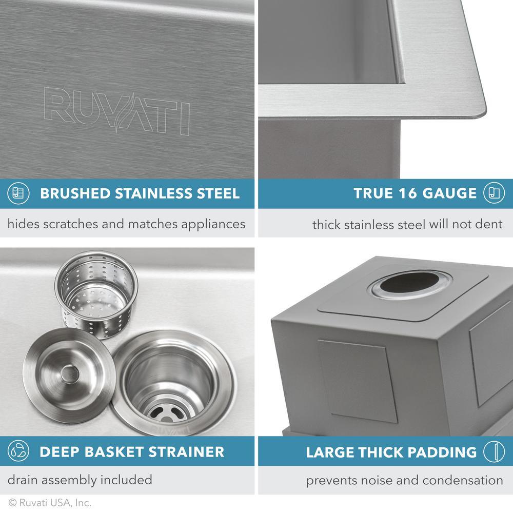 Workstation Drop-in Stainless Steel 15 in. x 20 in. Topmount Bar Prep RV Kitchen Sink 16-Gauge Single Bowl - Super Arbor
