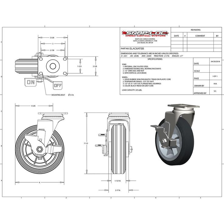6 in. All-Terrain Solid Rubber Swivel Caster with Brake