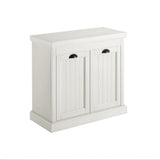 Seaside Distressed White 31 in. W Lift-Top Linen Hamper - Super Arbor