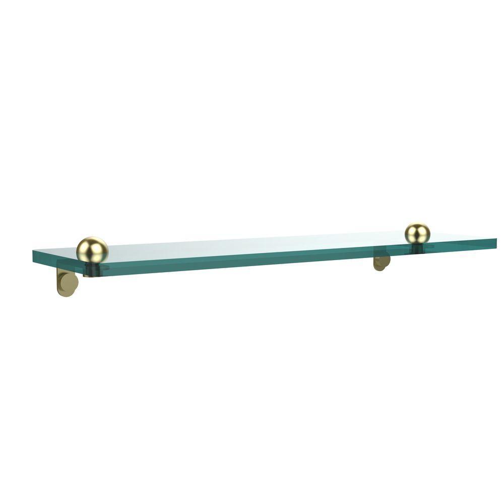 16 in. L x 2 in. H x 5 in. W Clear Glass Vanity Bathroom Shelf in Satin Nickel - Super Arbor