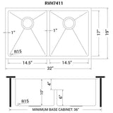 32 in. Low-Divide Double Bowl 50/50 Undermount 16-Gauge Stainless Steel Kitchen Sink - Super Arbor