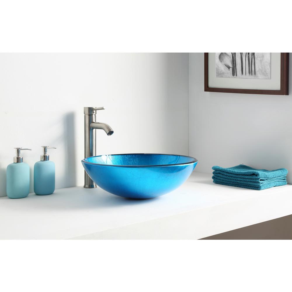 Arc Series Deco-Glass Vessel Sink in Lustrous Light Blue - Super Arbor