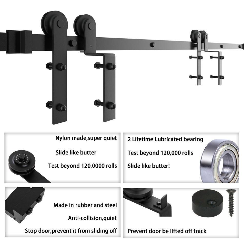 13 ft./156 in. Single Track Bypass Sliding Barn Door Hardware Kit for Double Doors Low Ceiling - Super Arbor