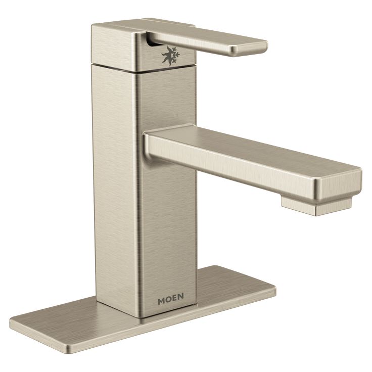 Moen 90 Degree Brushed Nickel 1-handle Single Hole WaterSense Bathroom Sink Faucet with Drain