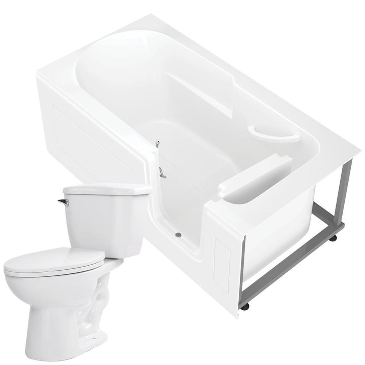 Step-In 59.6 in. Walk-In Non-Whirlpool Bathtub in White with 1.28 GPF Single Flush Toilet - Super Arbor
