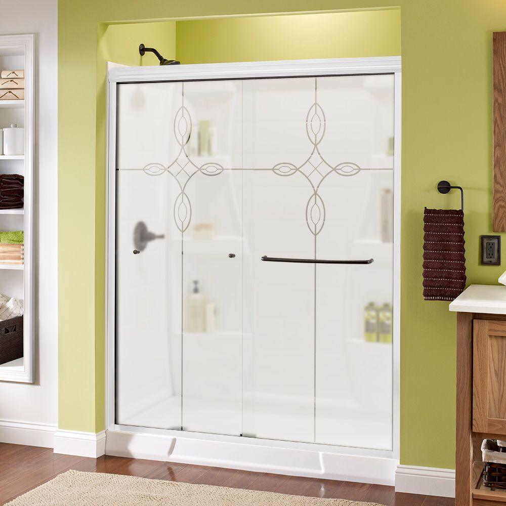 Simplicity 60 in. x 70 in. Semi-Frameless Traditional Sliding Shower Door in Nickel with Rain Glass - Super Arbor