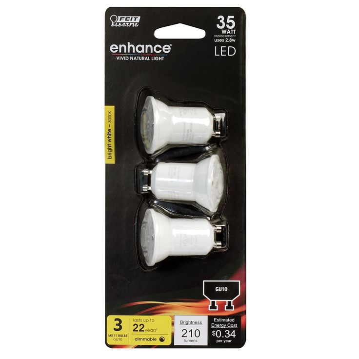 Feit Electric 35-Watt Equivalent MR11 GU10 Dimmable CEC Title 24 Compliant LED 90+ CRI Flood Light Bulb Bright White (3-Pack)