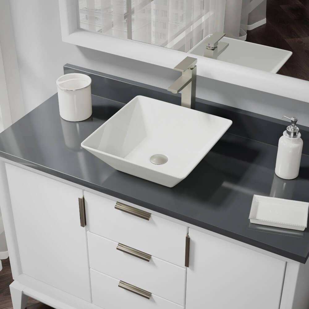 Porcelain Vessel Sink in White with 7007 Faucet and Pop-Up Drain in Brushed Nickel - Super Arbor