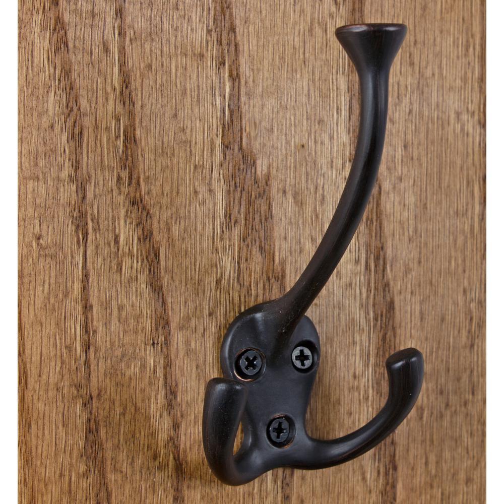 4-1/2 in. x 2-1/2 in. Oil Rubbed Bronze Large Robe/Coat/Hat Tri-Hooks (10-Pack) - Super Arbor