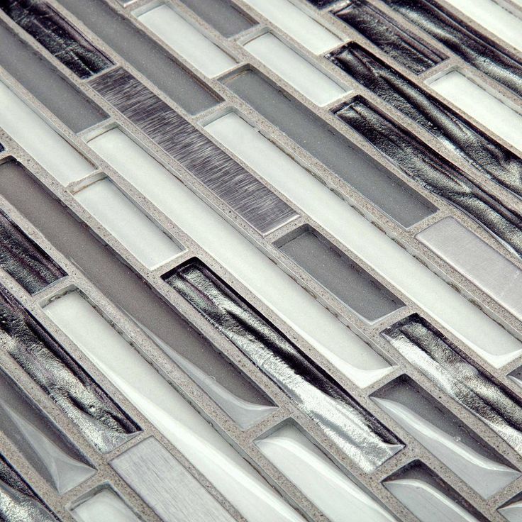 Jeffrey Court Waves of Grey 11.50 in. x 11.875 in. x 9 mm Interlocking Glossy Glass/Metal Mosaic Tile