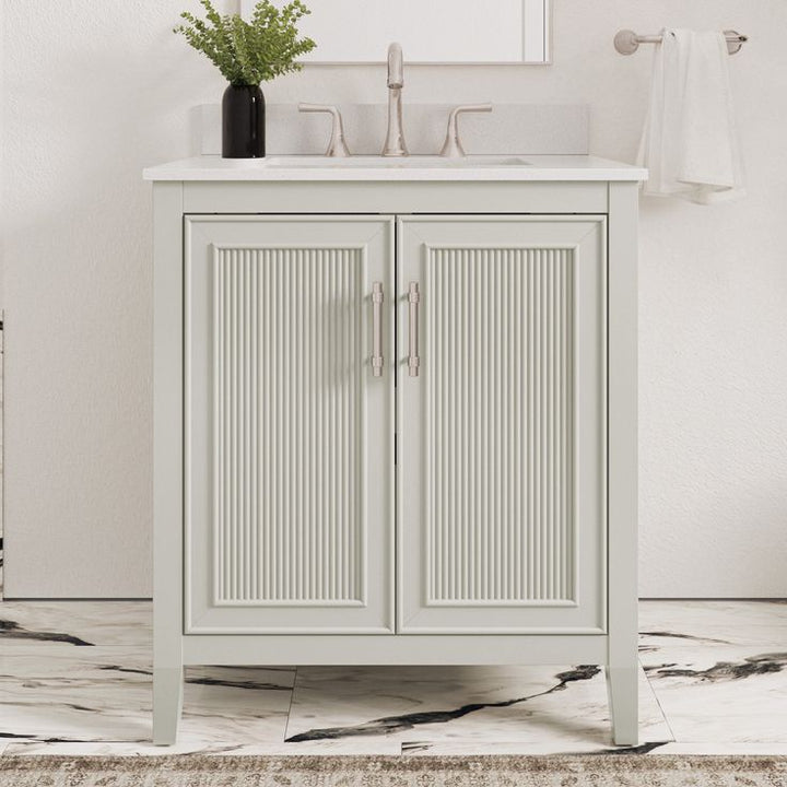 Style Selections Alaia 30-in Muse Gray Undermount Single Sink Bathroom Vanity with White Engineered Stone Top