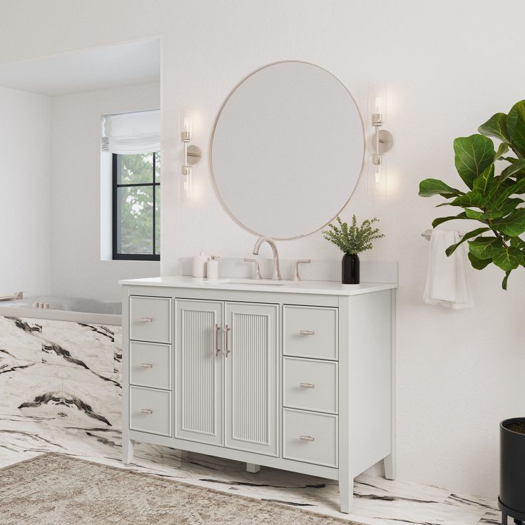 Style Selections Alaia 48-in Muse Gray Undermount Single Sink Bathroom Vanity with White Engineered Stone Top