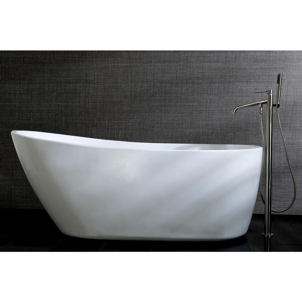 Fusion 59 in. Acrylic Front Drain Flatbottom Freestanding Bathtub in White - Super Arbor