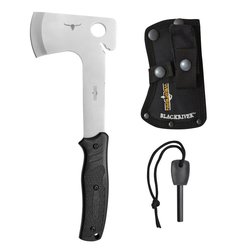 BlackRiver 11.5 in. Rubber Handle Full Tang Titanium Bonded Blade Hatchet with Fire Starter and Sheath Included - Super Arbor