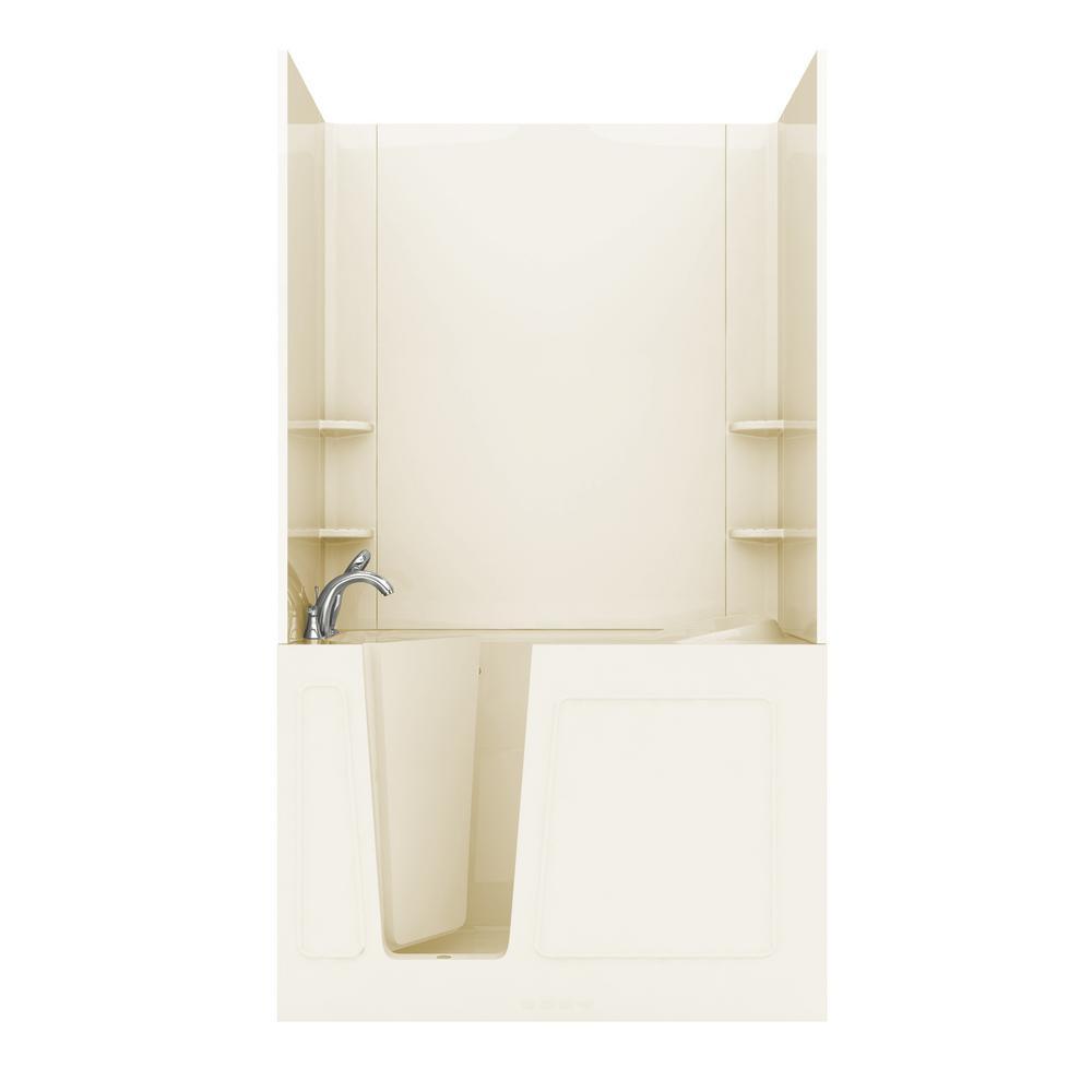 Rampart 5 ft. Walk-in Whirlpool and Air Bathtub with Flat Easy Up Adhesive Wall Surround in White - Super Arbor