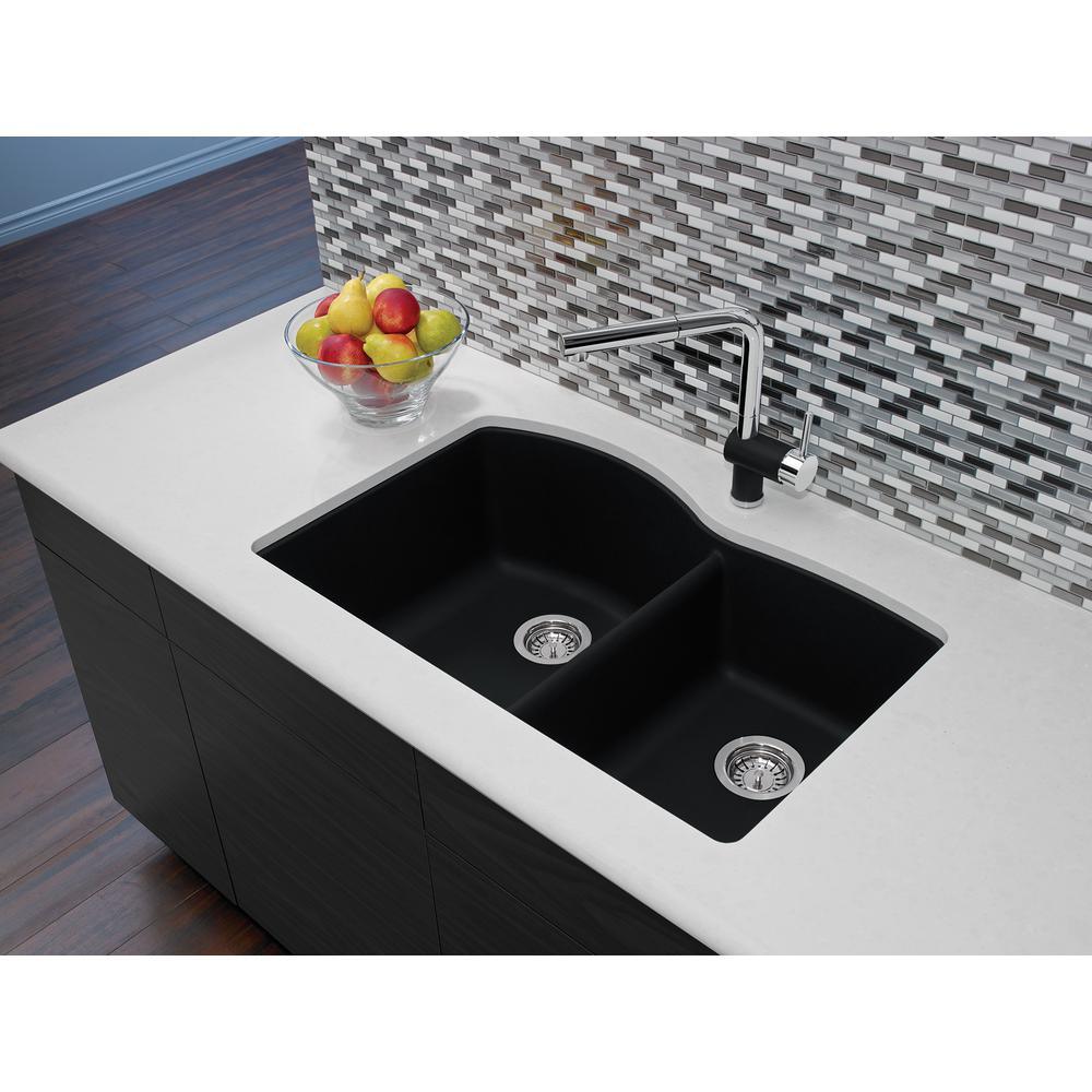 DIAMOND Undermount Granite Composite 32 in. 60/40 Double Bowl Kitchen Sink in Anthracite - Super Arbor