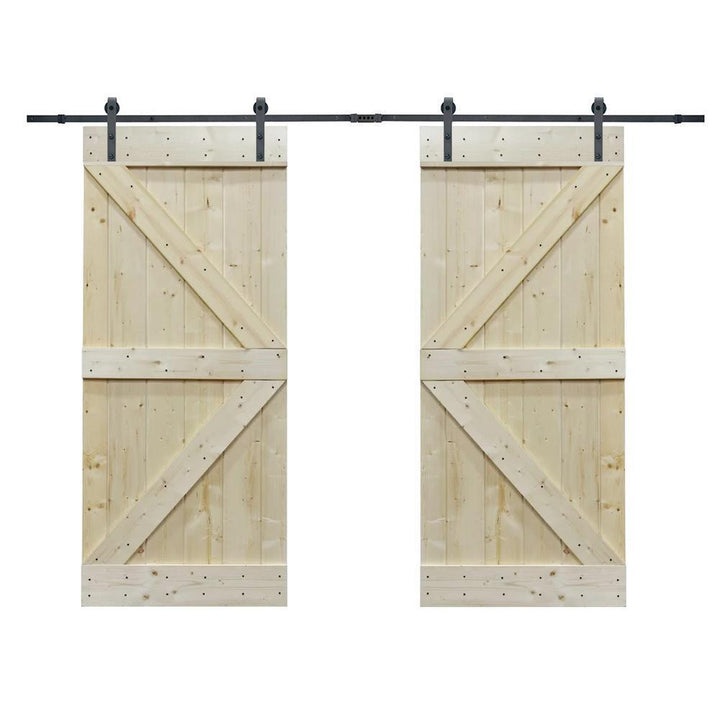 60 in. x 84 in. Unfinished Solid Core Knotty Pine Sliding Barn Door with Hardware Kit - Super Arbor