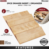 Rev-A-Shelf 4SDI Series 16-in W x 1.56-in H 3-Tier Maple Spice Drawer Insert, Trim-to-Fit