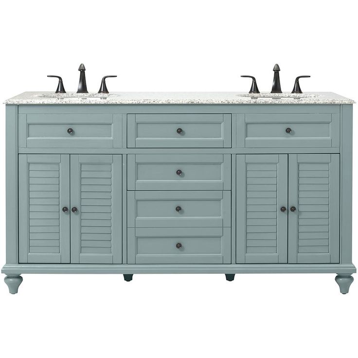 Hamilton Shutter 61 in. W x 22 in. D Double Bath Vanity in Sea Glass with Granite Vanity Top in Grey with White Sink