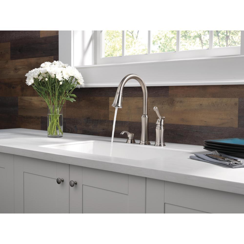 Lakeview Single-Handle Pull-Down Sprayer Kitchen Faucet with Soap Dispenser in Stainless - Super Arbor