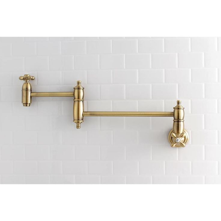 Kingston Brass Restoration Antique Brass 2-Handle Wall-Mount Pot Filler Handle Kitchen Faucet