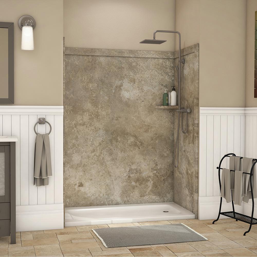 Royale 36 in. x 60 in. x 80 in. 11-Piece Easy Up Adhesive Alcove Bathtub/Shower Wall Surround in Calacatta White - Super Arbor