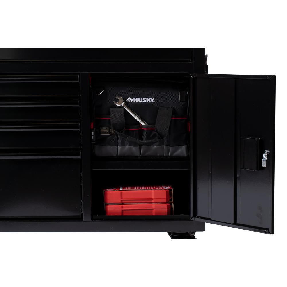 56 in. W 5-Drawer 1-Door, Deep Tool Chest Mobile Workbench in Gloss Black with Hardwood Top