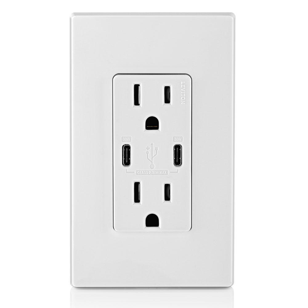 15 Amp White Duplex Tamper-Resistant Outlets with 6 Amp USB Dual Type-C Power Delivery In-Wall Chargers - Super Arbor