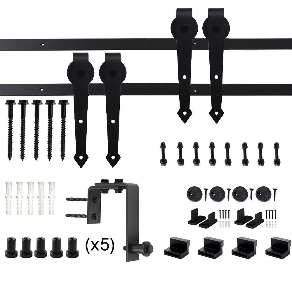 6 ft./72 in. Country Style Bypass Steel Sliding Barn Wood Door Hardware Roller Track Kit for Wood and Concrete Wall - Super Arbor