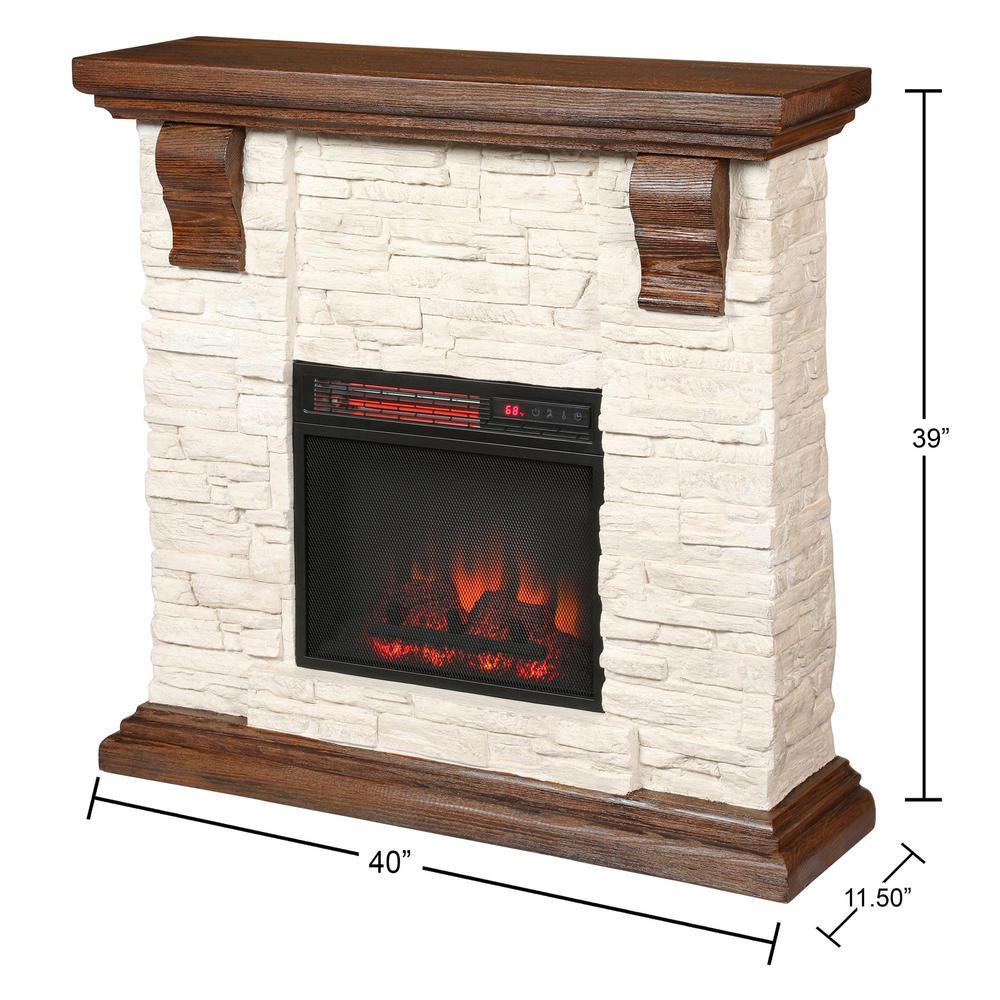 Highland 40 in. Media Console with Faux Stone Electric Fireplace TV Stand in Rustic White - Super Arbor