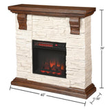Highland 40 in. Media Console with Faux Stone Electric Fireplace TV Stand in Rustic White - Super Arbor