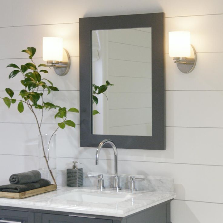 22 in. W x 30 in. H Framed Rectangular  Bathroom Vanity Mirror in Dark Charcoal