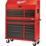 46 in. 16-Drawer Steel Tool Chest and Rolling Cabinet Set, Textured Red and Black Matte - Super Arbor