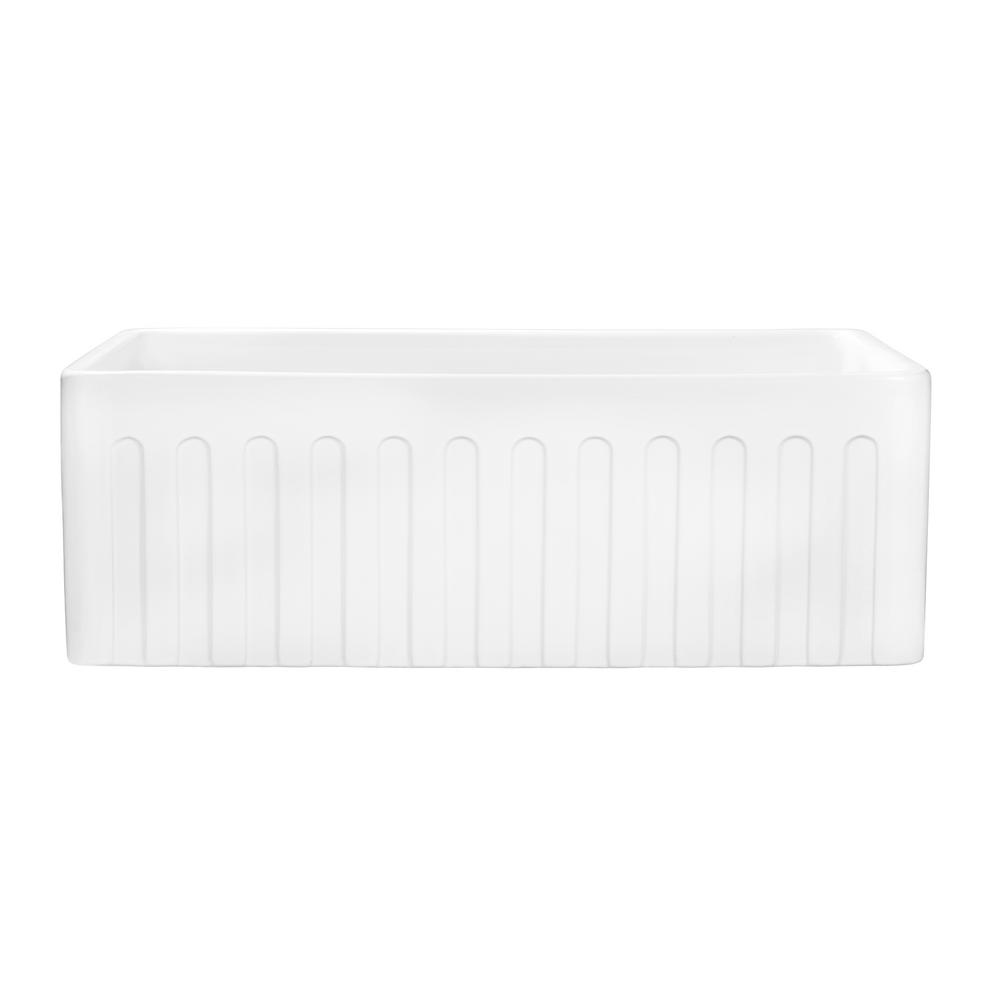 Farmhouse Apron-Front Fireclay 33 in. x 20 in. Reversible Single Bowl Kitchen Sink in White - Super Arbor