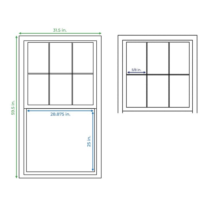 RELIABILT 105 Series New Construction 31-1/2-in x 59-1/2-in x 2-5/8-in Jamb White Vinyl Low-e Argon Single Hung Window with Grids Half Screen Included