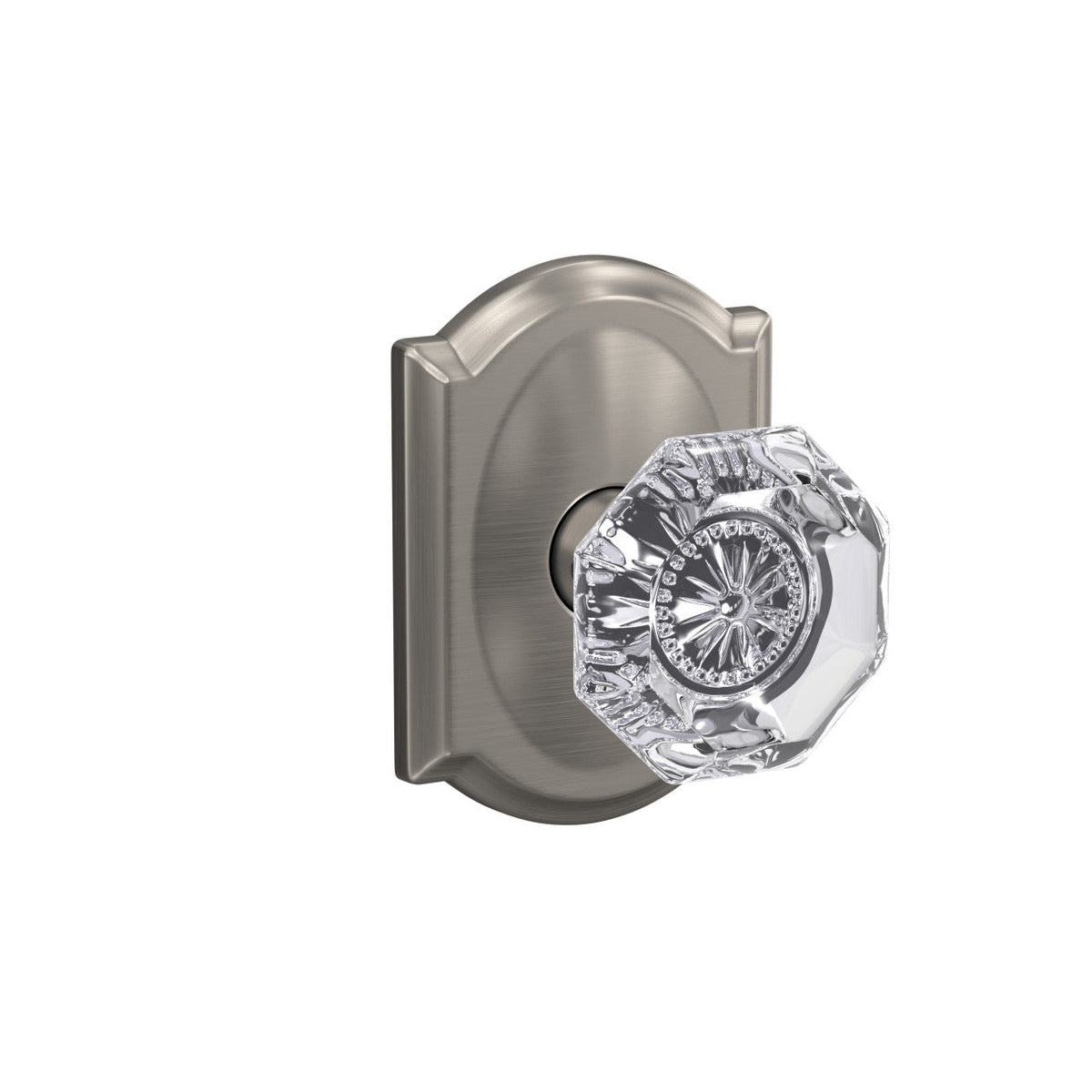 Schlage Custom Alexandria Glass Door Knob with Camelot Trim, Satin Nickel