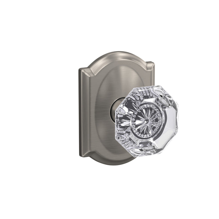 Schlage Custom Alexandria Glass Door Knob with Camelot Trim, Satin Nickel